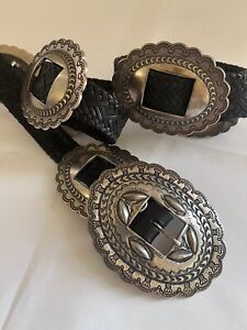LAUREN RALPH LAUREN Black Concho Leather Vintage Belt Boho Western Women's M