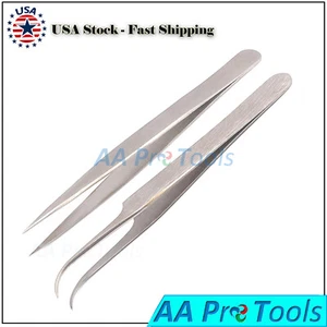 Eyelash Tweezers Straight & Curved Extension Volume Lash For Professional Makeup - Picture 1 of 2