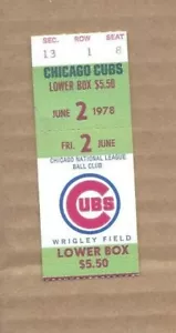 Boleto de béisbol 1978 6/2 Atlanta Braves Chicago Cubs Manny Trillo impulsado - Imagen 1 de 1
