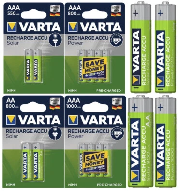 Varta Akkus Accus AAA Micro AA Mignon 550mAh- 2600mAh wiederaufladbare Batterien - Bild 1 von 4