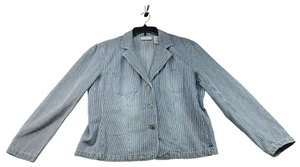 Liz Claiborne Blazer Womens Size Large Blue White Striped Denim Long Sleeve - Picture 1 of 7