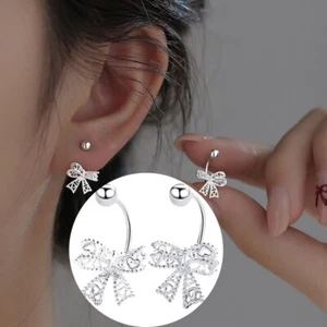 Shiny 925 Sterling Silver Cute Small Bow Tie Stud Earrings Women Girl Gift - Picture 1 of 16