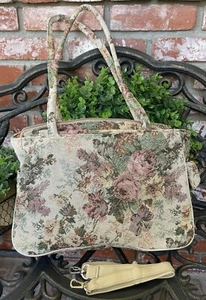 Vintage Tapestry Shoulder Bag; Detachable Strap; Ecru W/Rose Floral Design; NWT - Picture 1 of 15
