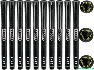 Ping ID-8 Golf Grips +1/32" Oversize or Midsize 600 Ribbed Black/Gold Set of 10 - Picture 1 of 5