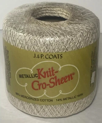 J & P Coats Metallic Knit-Cro-Sheen Crochet Thread Silver 100 Yards Set Of 6 - Image 1 of 4
