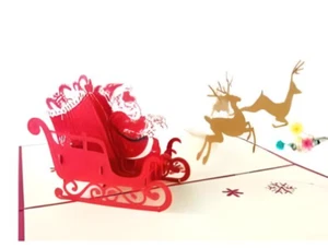 NEW! Christmas Santa Sleigh 3D Pop Up Holiday Greeting Card Christmas FAST SHIP! - Picture 1 of 1