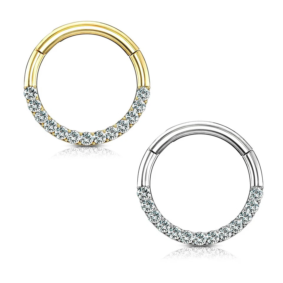 Anillo de aro con bisagras de oro macizo de 14k 16G con circonita pavimentada para nariz tabique Daith y más Foto 1 de 4