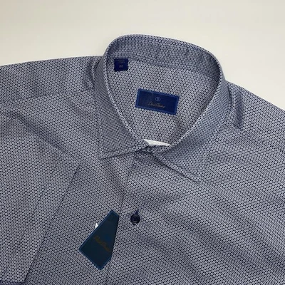 NEW David Donahue Shirt Mens Medium Blue Short Sleeve Geometric Cotton Casual - Image 1 of 4