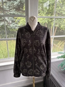 Line Up For Sport Vintage Wome's Black Zip Up Jacket Sz Small ~ Golf Print ~ GUC - Picture 1 of 12