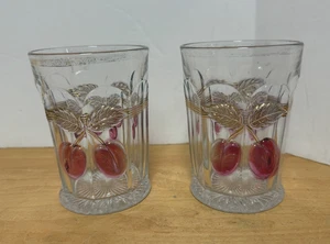 2er Set antike Northwood Kirsche/Pflaume Becher Saftgläser Eapg - Bild 1 von 4