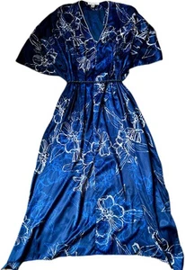 Oscar de La Renta Satin Navy Blue And White Printed Maxi Dress Size S/M - Picture 1 of 5