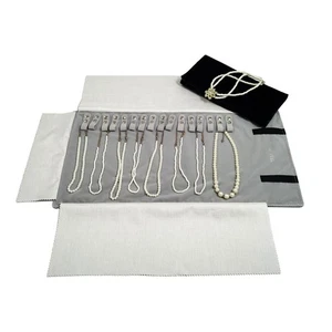 Portable Jewelry Roll Necklace Travel Storage Displays Holder 16 Chain Grey B... - Picture 1 of 8