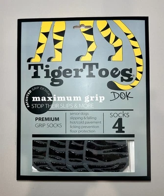 ~ Tiger Toes 4 Calcetines Antideslizantes Protectores de Pata para Perros Gris Talla Grande Nuevos/Sin Abrir ~ Foto 1 de 2