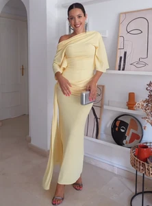 ZARA BNWT 2025. YELLOW CAPE LONG DRESS DRAPED OPEN BACK. 4661/209/322 - Picture 1 of 11