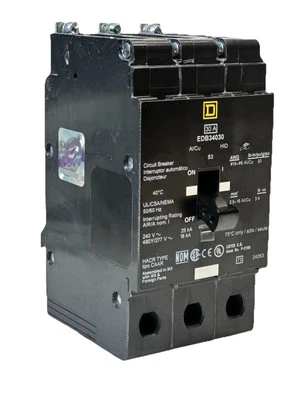 SQUARE D EDB34030 30A 480V 3P 25kA@240V BOLT-ON CIRCUIT BREAKER - 1yr Warranty - Image 1 of 4