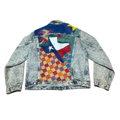 Vintage Bristol Blues Jacket Mens Large Texas Art Denim Western Painted USA 90s - Image 1 of 4