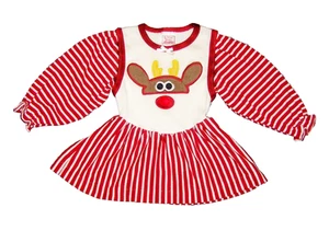 Vintage Buster Brown Baby Girls Red Nosed Reindeer Dress 24 Months Made in USA - Picture 1 of 1