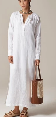 Vestido J Crew 100% Lino Cabana Midi en Blanco CI918 Talla Pequeña Caftán Agotado Foto 1 de 4