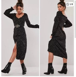 Missguided Petite US 6 Milkmaid Dress Black Ditzy Print Floral Witchy Grunge - Picture 1 of 11