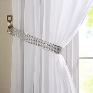 pair of Diamante Crystal Glitter Tie Backs Silver Holdbacks Curtain Volies - Picture 1 of 3