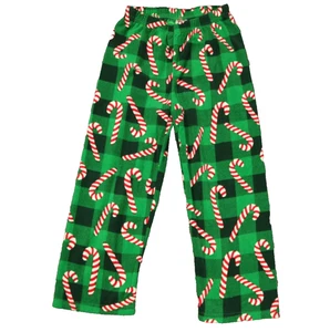 PJ Place Candy Cane Fleece Pajama Pant Plaid Elastic Waist Green Red White S 5/6 - Picture 1 of 14
