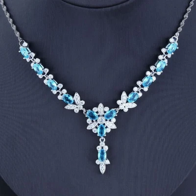 New Charming Women Girls Jewelry Mix Color Blue White Topaz Gems Silver Necklace - Image 1 of 4