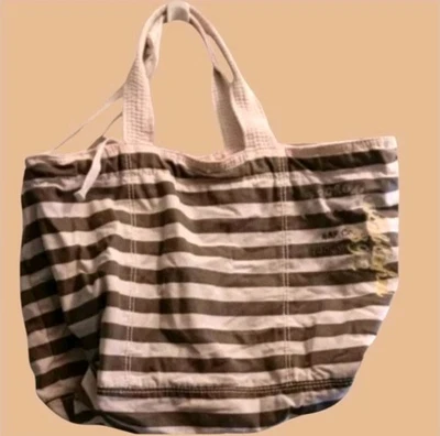 Abercrombie and Fitch Gray Stripped Beach Tote Shoulder Carry Handbag Y2K  - Image 1 of 4