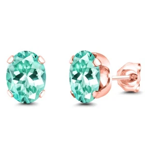 2.40 Ct Oval 8x6mm Blue Apatite 18K Rose Gold Plated Silver Stud Earrings - Picture 1 of 4