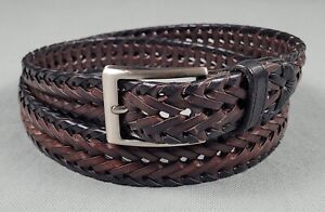 Dockers Black Brown Bonded Lacing Mens Size 42 Genuine Leather Belt