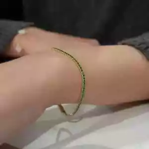 8Ct Round Lab-Created 3mm Emerald Tennis Bracelet 14K Yellow Gold Plated 7.5" - Picture 1 of 7