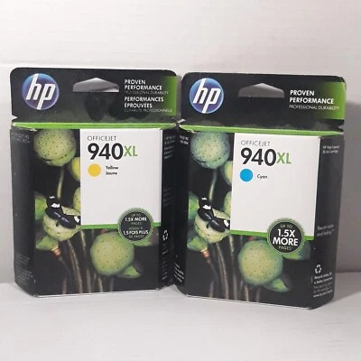 2×HP 940XL OFFICE JET Ink Cartridges Yellow C4909AN /Cyan C4907AN OPT.140 /EXP - Image 1 of 3