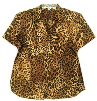 CAMISA NUEVA SIN ETIQUETAS RALPH LAUREN CHAPS 100% ALGODÓN MARRÓN/NEGRO ESTAMPADO LEOPARDO TALLA GRANDE 2X Foto 1 de 2