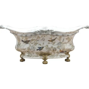 NEW PORCELAIN AND BRONZE ORMOLU TESSA BIRD MOTIF PLANTER  - Picture 1 of 2
