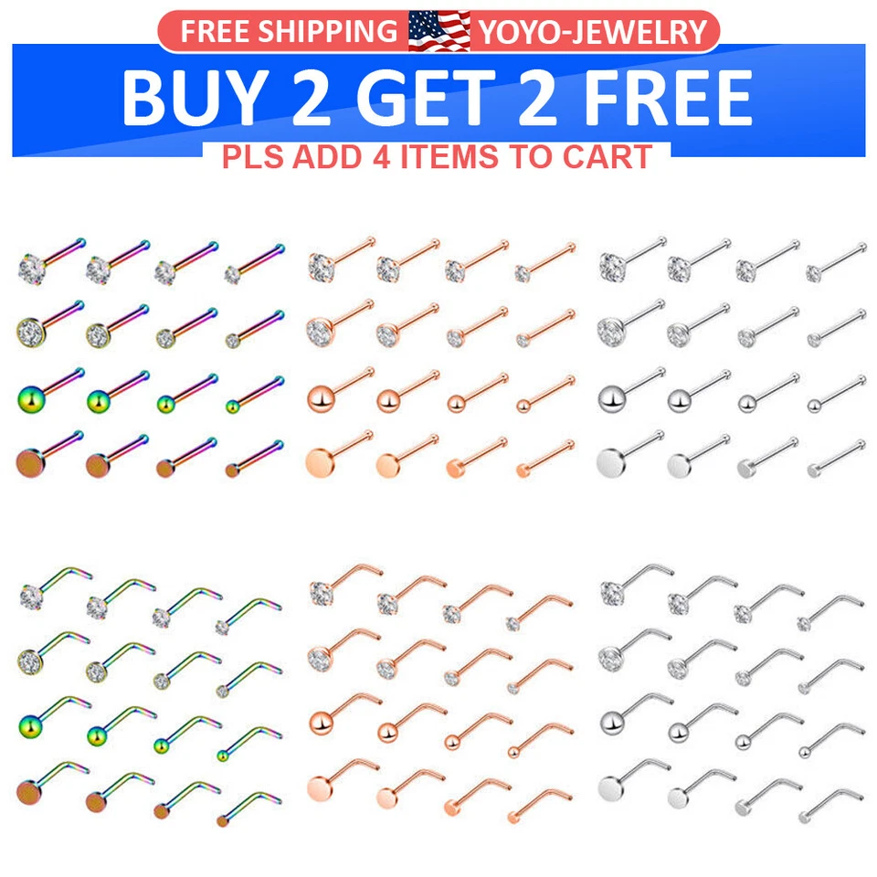 Piercing de pasador de nariz pequeño de acero inoxidable con pernos de hueso doblado en L de 16 piezas 20G Foto 1 de 4