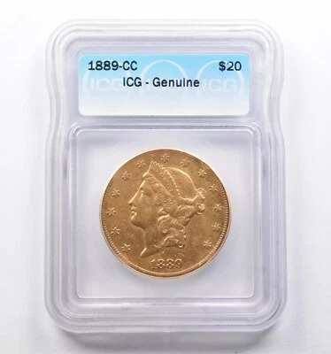 Genuine 1889-CC $20 Liberty Head Gold Double Eagle ICG *3845 - Image 1 of 3