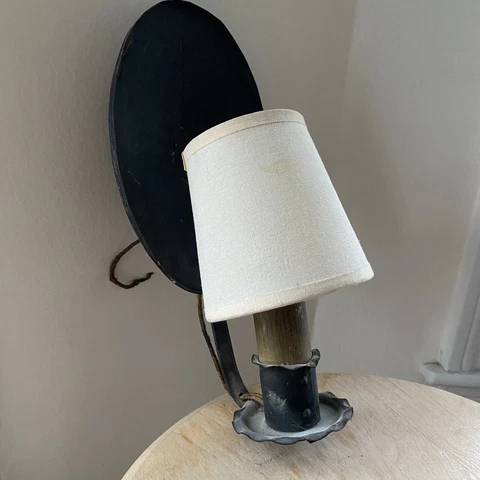 ANTIQUE WALL SCONCE CANDLE LIGHT FIXTURE WALL MOUNT BLACK TIN ELECTRIC & SHADE Cover
