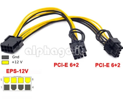 EPS CPU 12V 8 Pin to Dual 8 (6+2) Pin PCIE Adapter Power Supply 20cm Cable - Bild 1 von 4