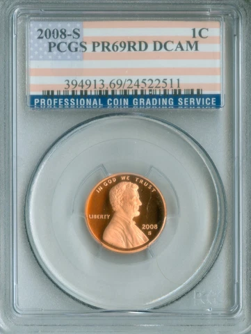 2008-S,  Lincoln Cent, PCGS PR69RD DCAM Flag Label (2228047) Cover