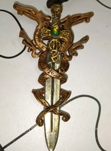Vintage Medieval Gothic Duel Dragons Sword Pendant. /Bronze/Pearlecent Crystal - Picture 1 of 5