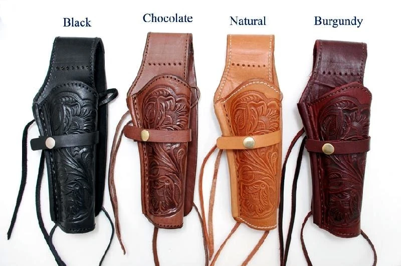 WESTERN COWBOY STYLE Leather Tooled Finish SINGLE GUN PISTOL HOLSTER CASE New - Image 1 of 1