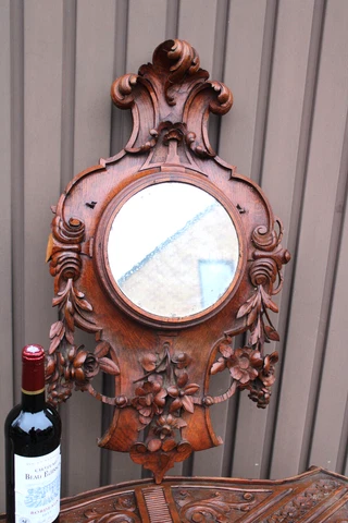 Antique black forest wood carved wall mirror Cover