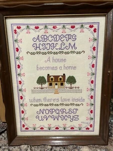Vintage 1988? Signed Framed Completed Cross Stitch ALPHABET SAMPLER 18” x 14” - Picture 1 of 2