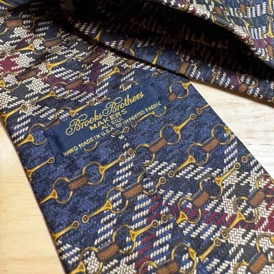 Brooks Brothers Makers 马术马领带蓝色纯丝绸美国制造 — 第 1/4 张图片