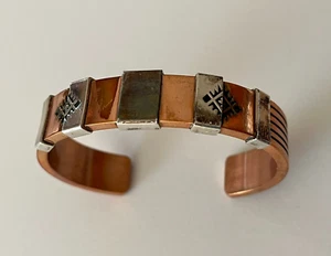 Vintage Signed R.MONTE Sterling Copper Heavy Cuff Bracelet 58g - Picture 1 of 9