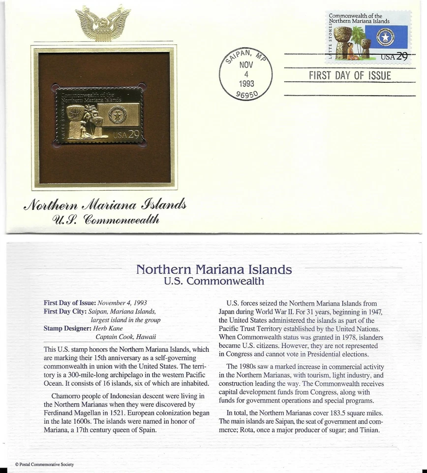 Northern Mariana Islands-US Commonwealth-1st day issue-Golden Replica - Image 1 of 1