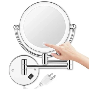 Wall Mounted Lighted Makeup Mirror, 8 Inch Double-Sided 1X 5X Magnifying Miror - Picture 1 of 7