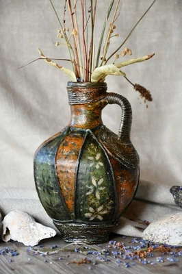 Hand Painted Ceramic Jug Vase | Bud Vase | Pottery | Terracotta | Rustic Pot - Image 1 of 4