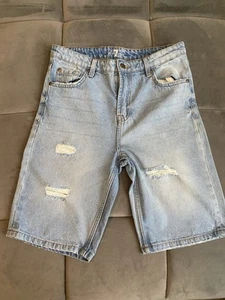 7 For All Mankind Youth Distressed Denim Shorts Light Wash Folded Hem, Size 16 - Picture 1 of 3