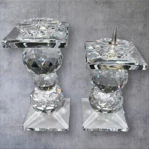 2 Swarovski Signed Marked Crystal Candlestick Candle Holders - Pin Type -Retired - Picture 1 of 14
