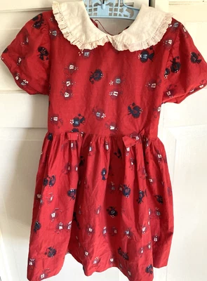 Vtg girl's 60s Dress Puff Sleeve Collar MCM lions novelty print Hand made sz4-6 - Image 1 of 4